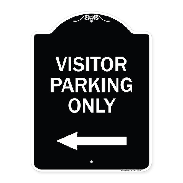 Reserved Parking Visitor Parking W/ Left Arrow Heavy-Gauge Aluminum Sign, 24" x 18", BW-1824-23021